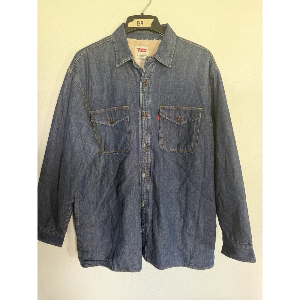 Levi's denim sherpa-lined shirt jacket two buttoned chest flap pockets Sz L